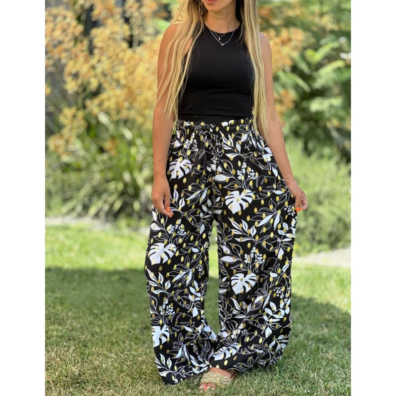 Pantalones de piernas anchas estampados para mujeres