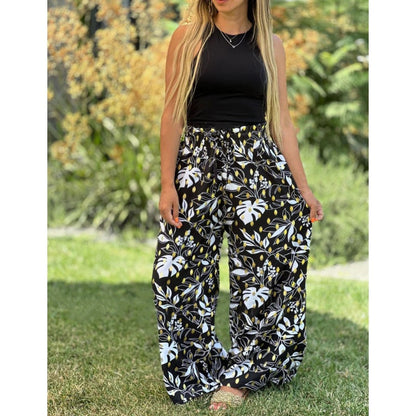 Pantalones de piernas anchas estampados para mujeres