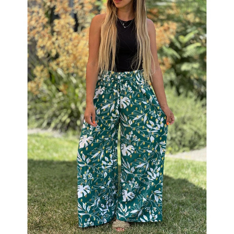 Pantalones de piernas anchas estampados para mujeres