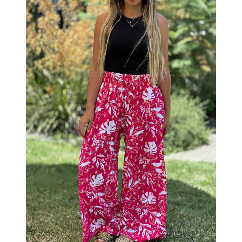 Pantalones de piernas anchas estampados para mujeres