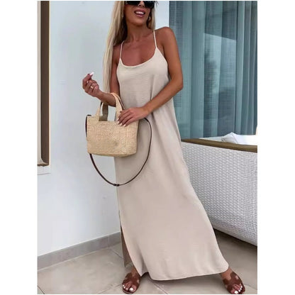 Vestido Maxi de Tirantes Espagueti Suelto con Abertura Lateral