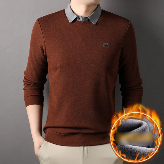 False Two-Piece Men's Warm Knit Sweater